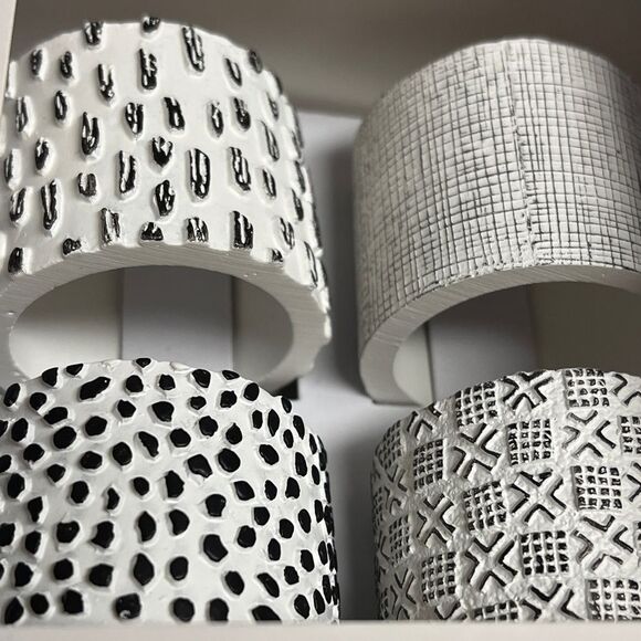 (8) Black White Modern 100% Resin Textured Napkin Ring Holder - Picture 3 of 4